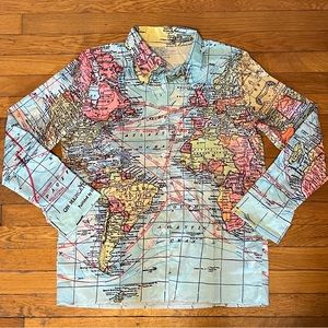 World Map Button Down - NWOT